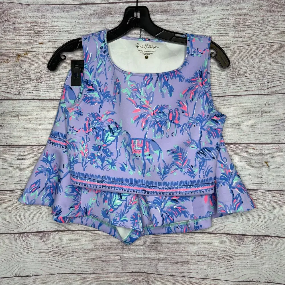 Lilly Pulitzer Neri Crop Top & Shorts 2 Piece Set Lilac Fruity Monkey Small - Picture 13 of 13